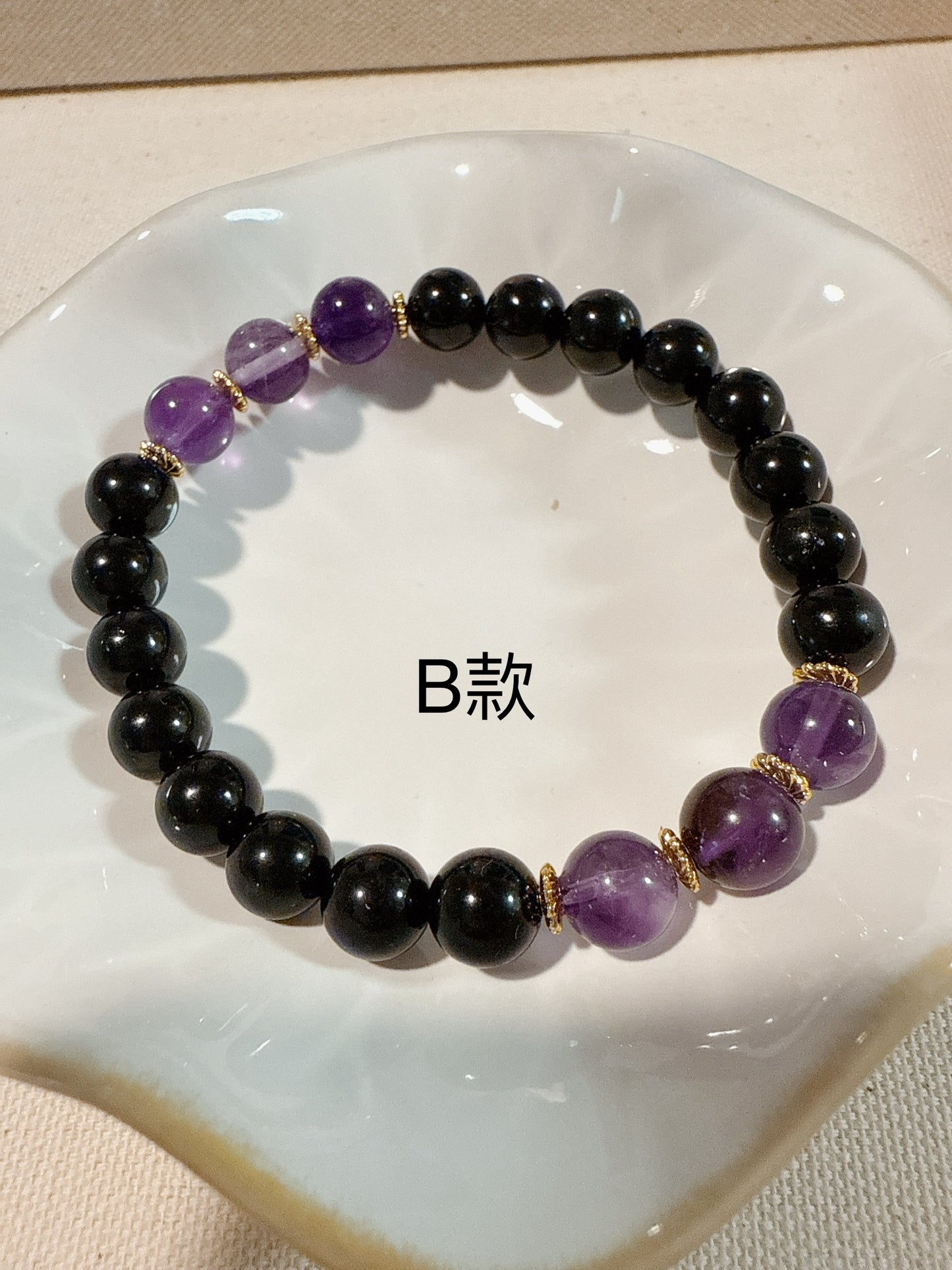 黑碧璽紫水晶 能量守護手串